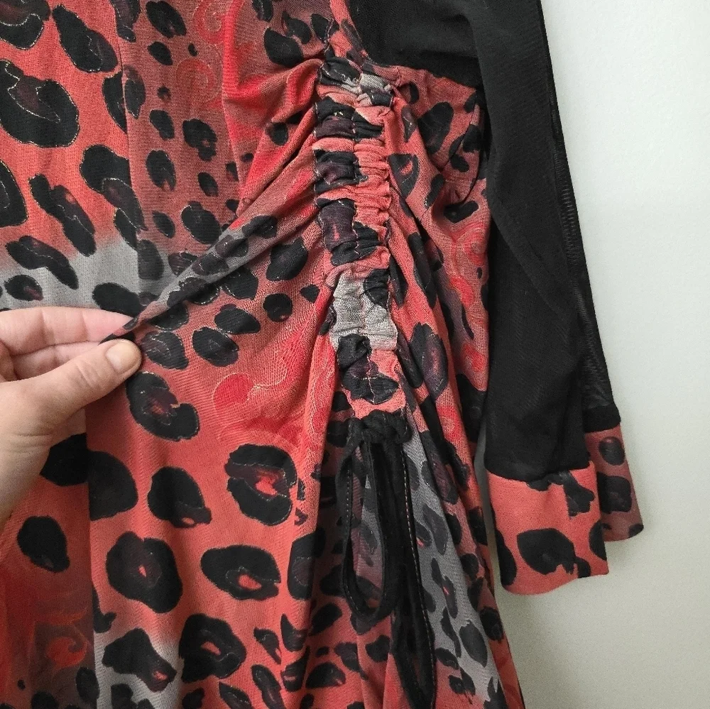 Kaktus Blouse Top Womens L Cheetah Leopard Print Red Goth Tulle